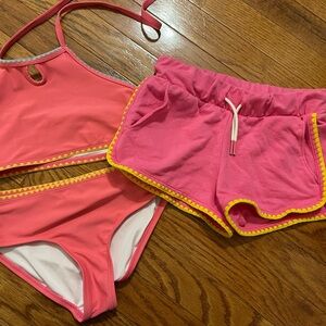 Old Navy Bright Pink Girls Swim Set with Yellow Accent